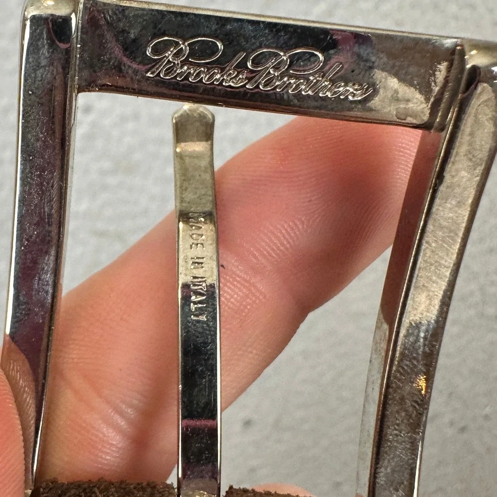 Brooks Brothers Belt Men 40 Suede Dark Brown Silver Buckle Classic Made In Italy